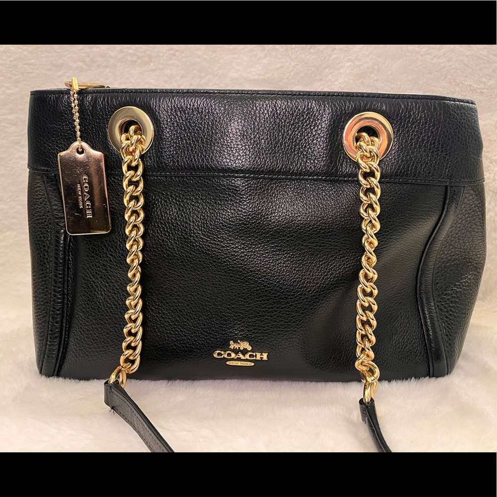Coach Brooke Chain Carryall in Black Leather